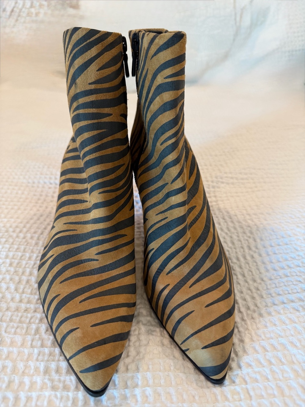 Mercer rag and bone  Zebra-Print Pointed Toe Ankle Boots in Tan and Black.